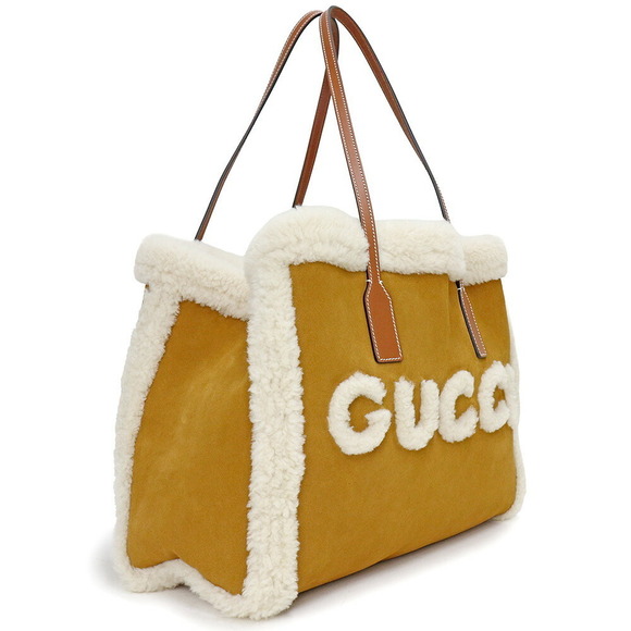 Gucci Tote Shoulder Bag Crossbody Suede Leather Shearling Brown - Picture 4 of 9